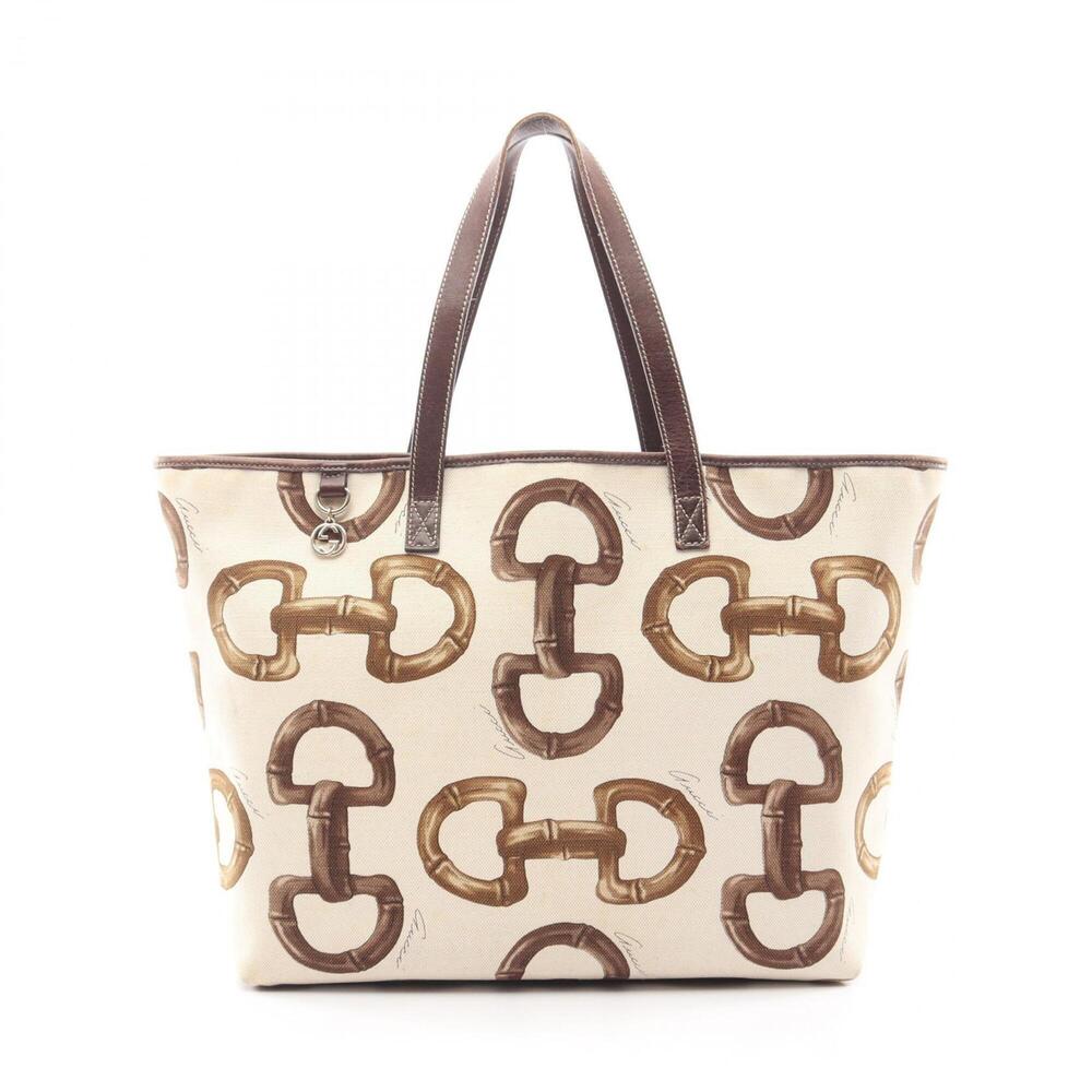 Gucci Horsebit Print Tote Bag Handbag Canvas Leather Women's White/Brown 154402